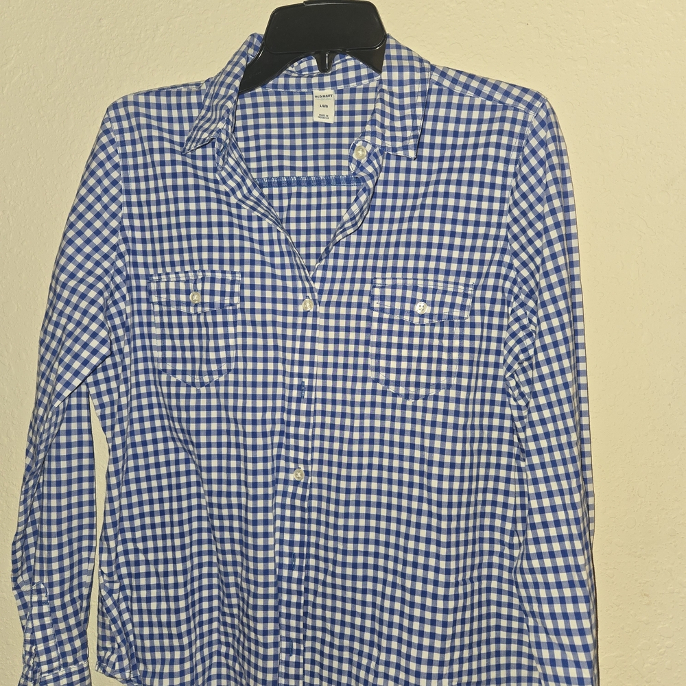 100 % Cotton Old Navy Blue and White Gingham Men's Shirt